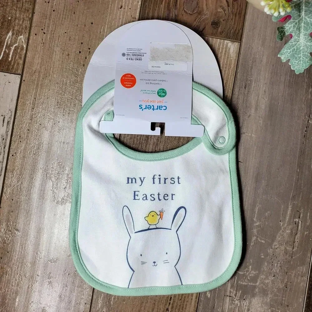 NWT Carter's Just One You My First Easter Teething Bib White Green ONE SIZE